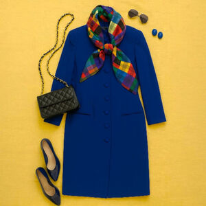 Vintage 80s 90s Blue Long Duster Doncaster Coat Nehru Manderin Collar Plus Size